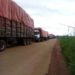 Une file de camions sur l'axe Beloko-Bangui. Crédit: The Museba project.